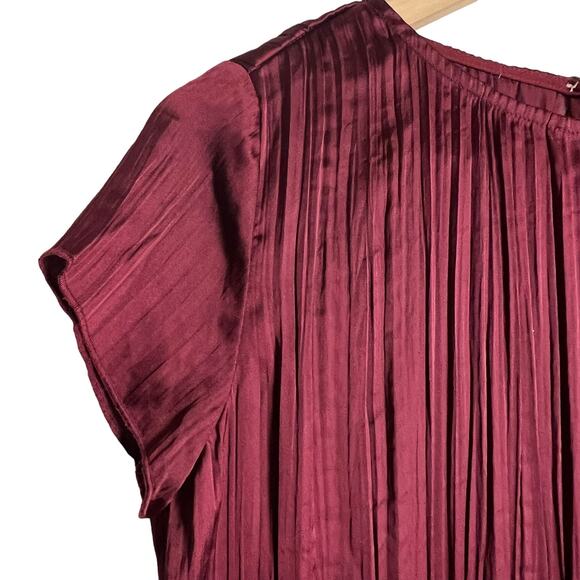 Madewell Mulberry Wine Oversized Short-Sleeve Slip Midi Dress Plissé Size XS - Picture 9 of 15